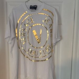 Versace White Tee with Gold Logo Men’s